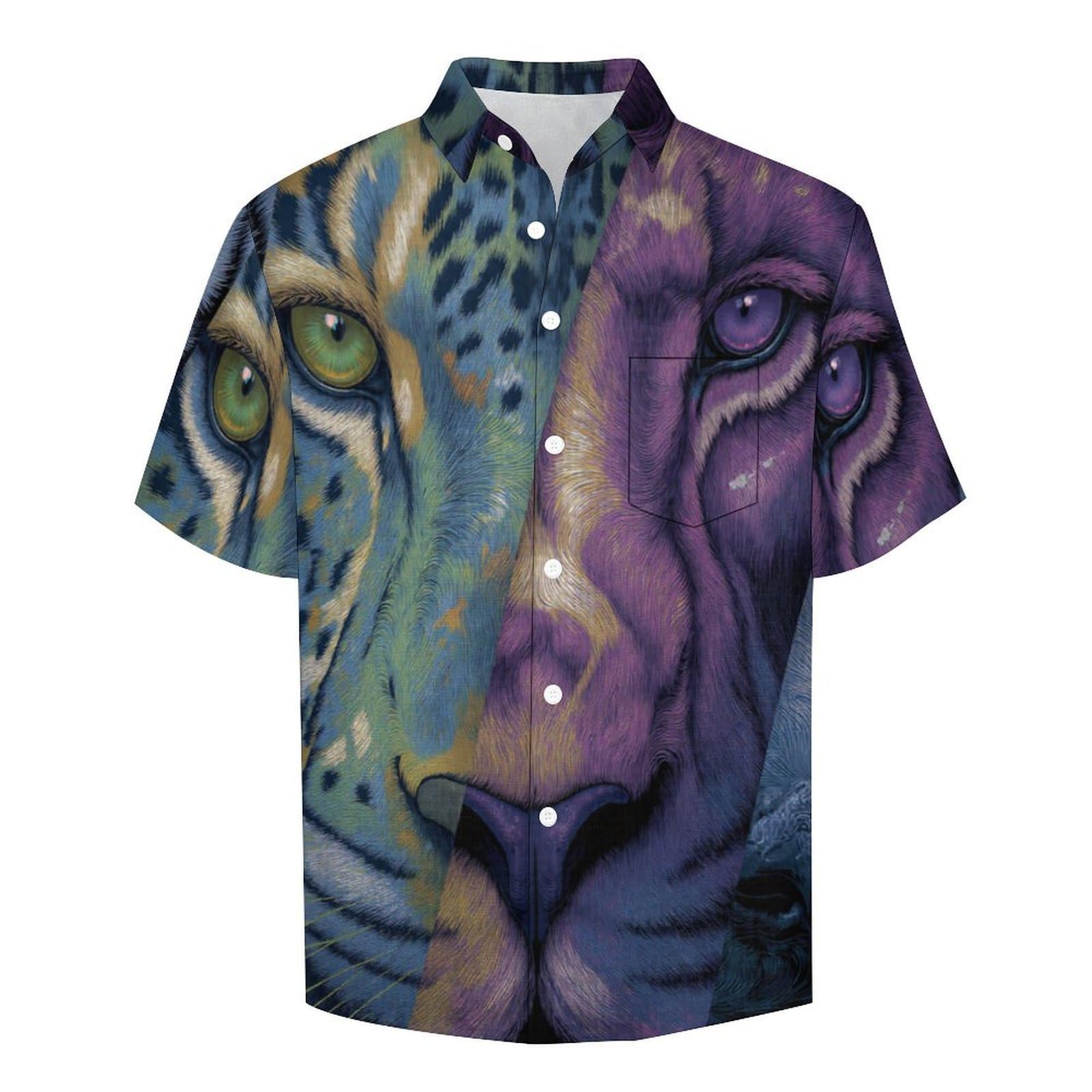 Camicia da Uomo Button Down con Stampa Tigre Ghepardo, Arte degli Animali Camicia Hawaiana Casual a Maniche Corte Camicie da Spiaggia Camicie da Vacanza