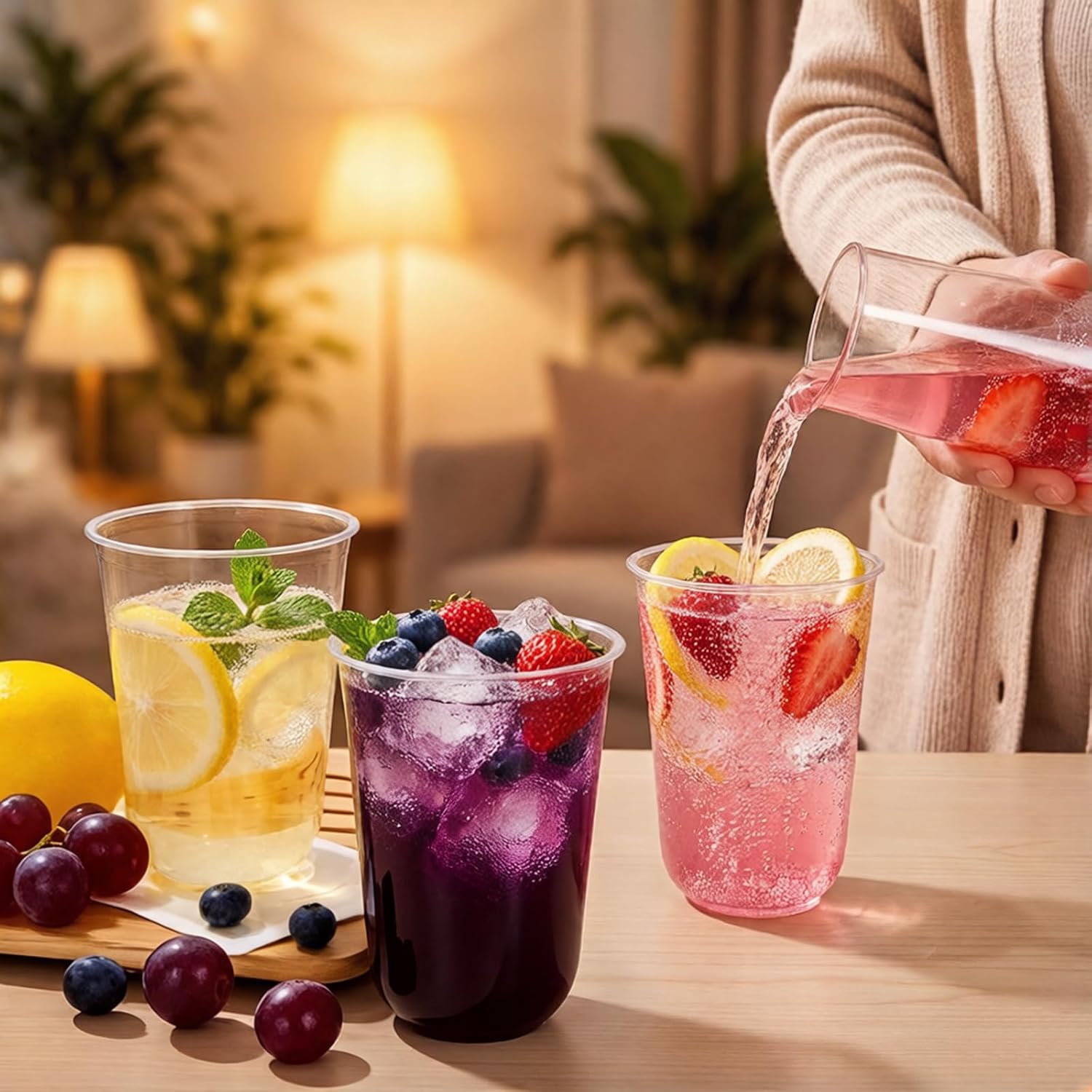 WELLIFE 16 oz Clear Plastic Cups, 50 Pcs Disposable Wine Glasses Stemless Cocktail Punch Cups for Cold Drinking Party Supplies, Valentine's Day Easter Mother's Day - Image 4