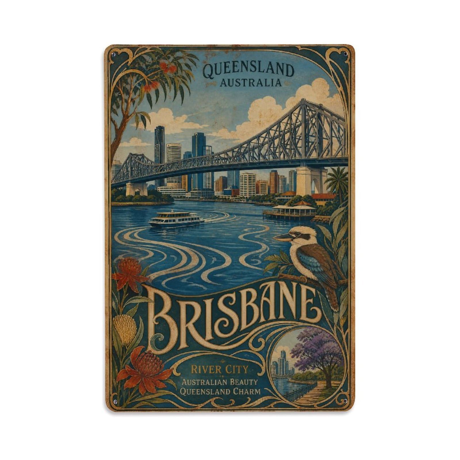 Retro Australia Brisbane Heritage Travel Metal Tin Sign