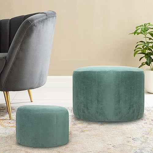 JIFULI Reposapiés redondo, otomano de tela de terciopelo, reposapiés, asiento adicional para sala de estar, entrada, oficina (juego de 2) (verde)