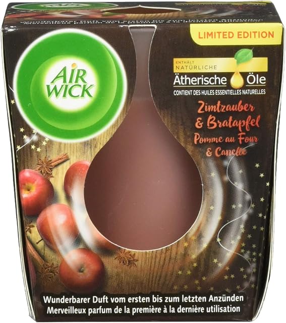 Air Wick Świeca zapachowa w szkle  zapach: zaklęcie cynamonowe i pieczone jabłko  czas palenia do 20 godzin  zawiera naturalne olejki eteryczne  2 x 105 g świeca zapachowa