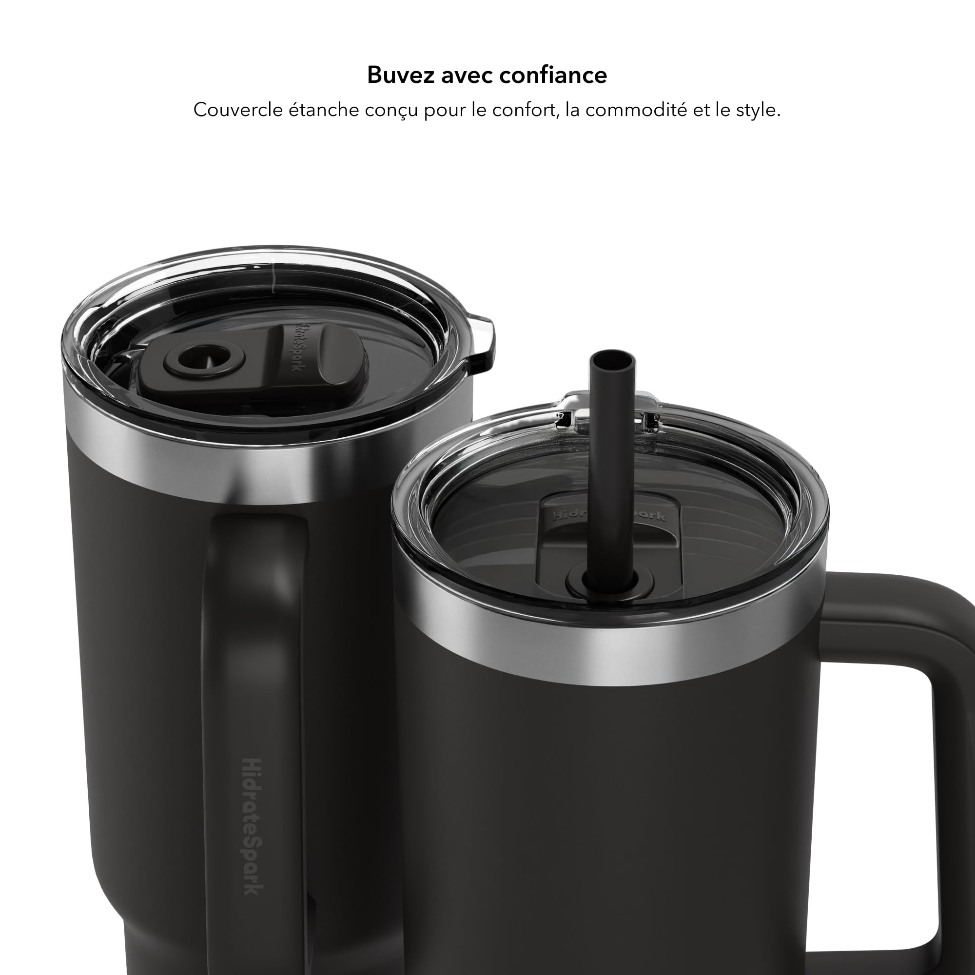 Hidrate Spark PRO 2 – Gobelet Intelligent avec Rappels de Boisson et Suivi D’hydratation, 887ml en Acier Inoxydable – Synchronisation avec Apple Health, Fitbit, Bagues et Montres Connectées - Noir