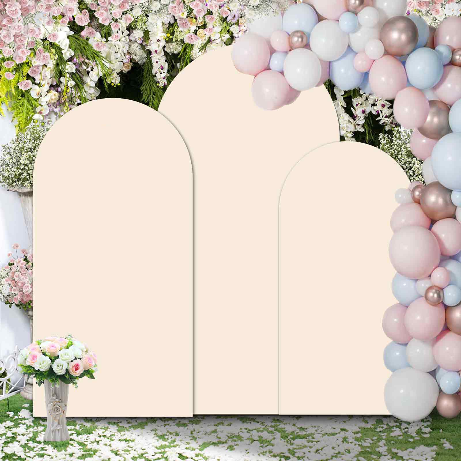 Wedding Arch Covers Stretchy Backdrop Fabric Set of 3,Round Top Decoration Arch Spandex Balloon Backdrop Stand for Birthday Party Baby Shower Wedding