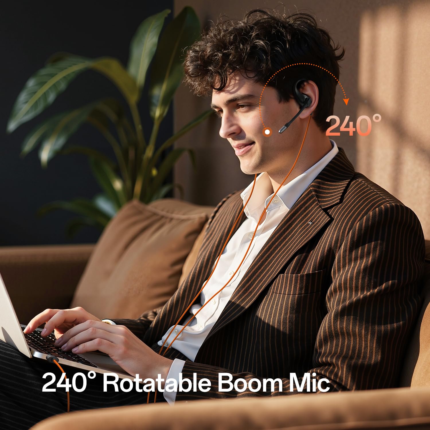 Link 10 - Cuffie cablate aperte, microfono dual micron con cancellazione del rumore AI e microfono boom girevole a 240°, interfacce USB-C e USB-A per chiamate e riunioni aziendali