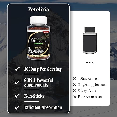 Miniatura 5 de Paquete de 2 gomitas Shilajit para hombres, más de 85 minerales traza y ácido fúlvico, apoyo a la energía, cerebro, inmunidad, vegano, sin OMG, sin