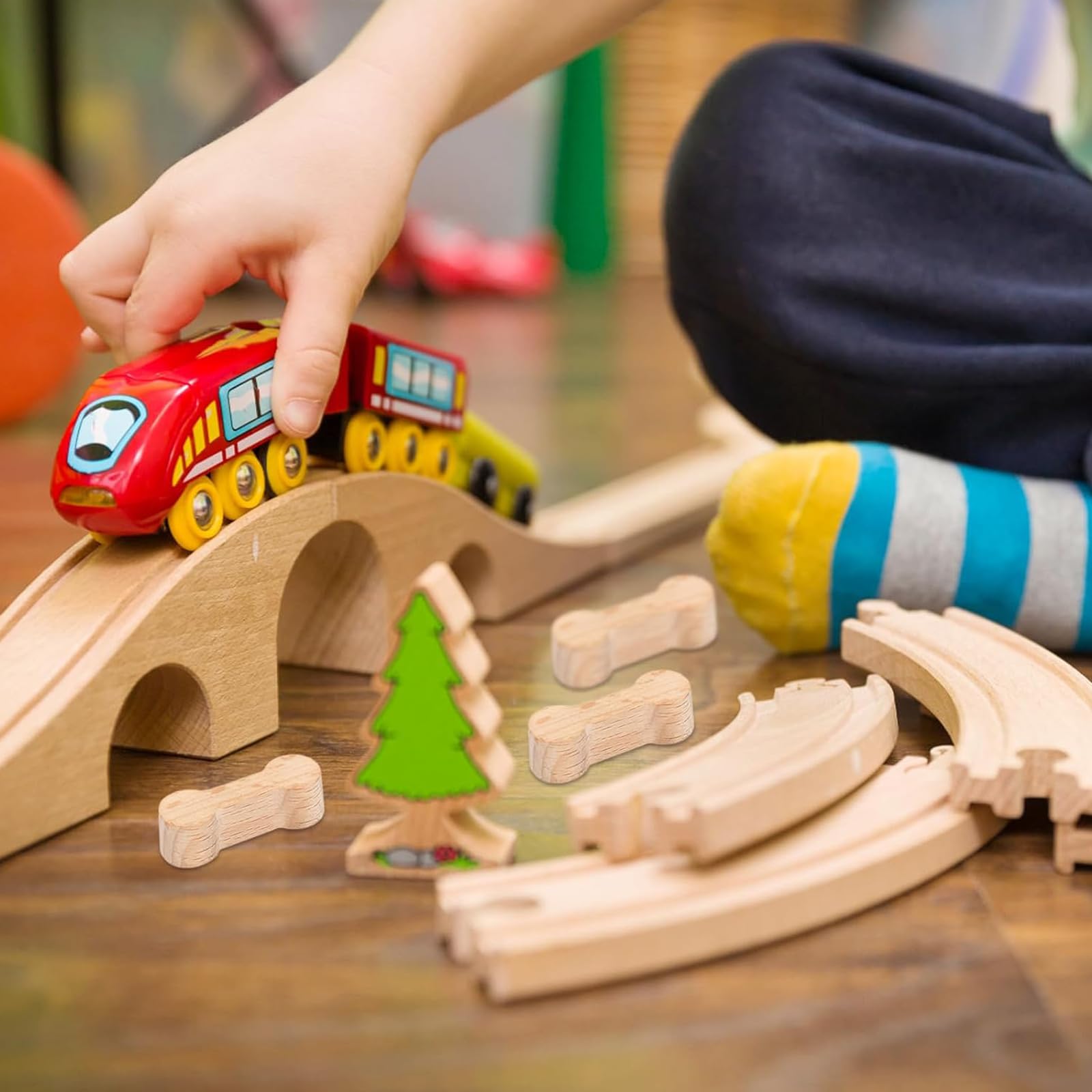 Accessoire De Voie Ferrée en Bois Accessoires,Coffret D'Extension De Rails pour Circuit Train Bois,Lot de 10 Connecteurs Universels en Bois,Connecteur de Voie Ferrée Brio