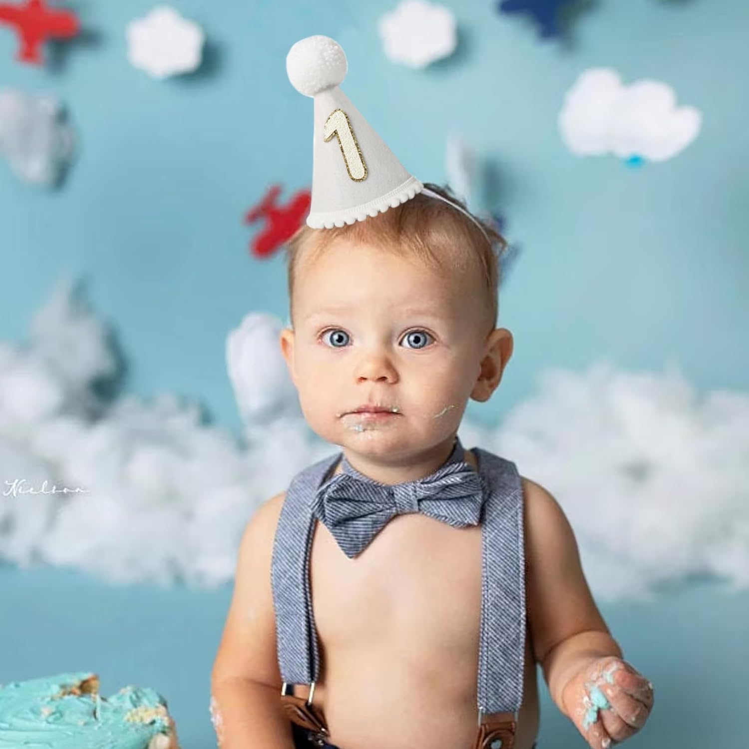 HGFC Milky White 1st Birthday Hat - Costume Headwear for Babies having their 1st birthday, Boho First/1st Birthday Crown, Natural Bohemian Birthday Decorations, Cake Smash Photo Prop - Image 4