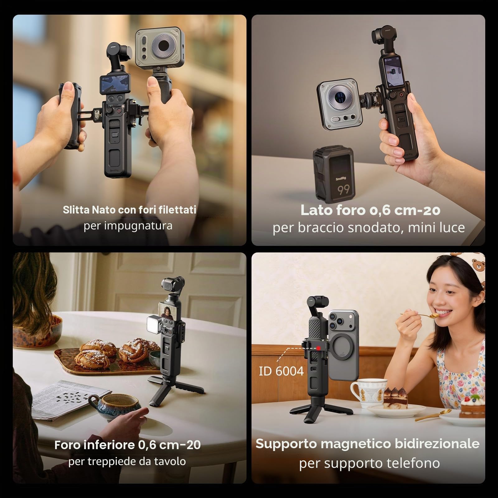 SMALLRIG Adattatore di espansione per DJI Osmo Pocket 4/3, per accessori Xtra Muse, con supporto magnetico bidirezionale, foro di posizionamento da 1/4"-20 e slitta NATO - 6006