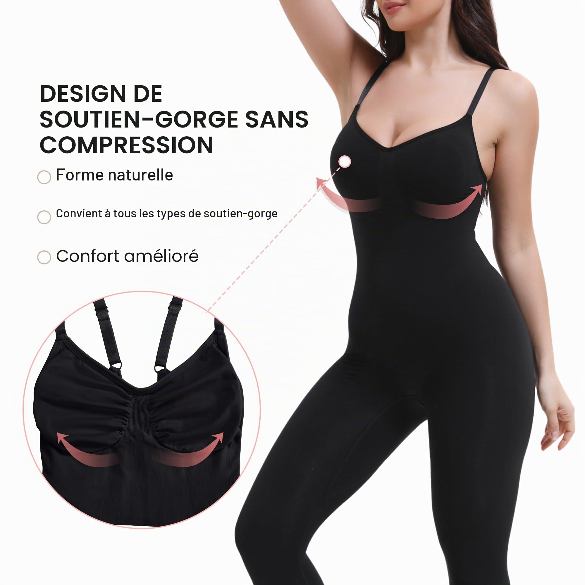SHAPERX Gaine Amincissante Effet Sablier –Body Gainant Femme Ventre Plat avec Leggings, Compression 360°, Shapewear Bodysuit Une Pièce Anti-Roulis