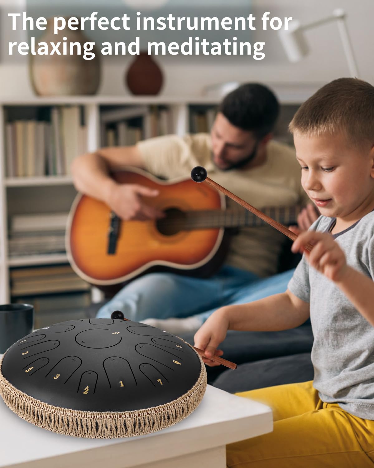 Steel Tongue Drum,14 Pollici 15 Note Handpan Tongue drum Tamburo Handpan Strumento a Percussione con Bacchette,Plettri per Dita,Adesivi in Tono,Music Book,Carry Bag per Prestazione Meditazione Yoga
