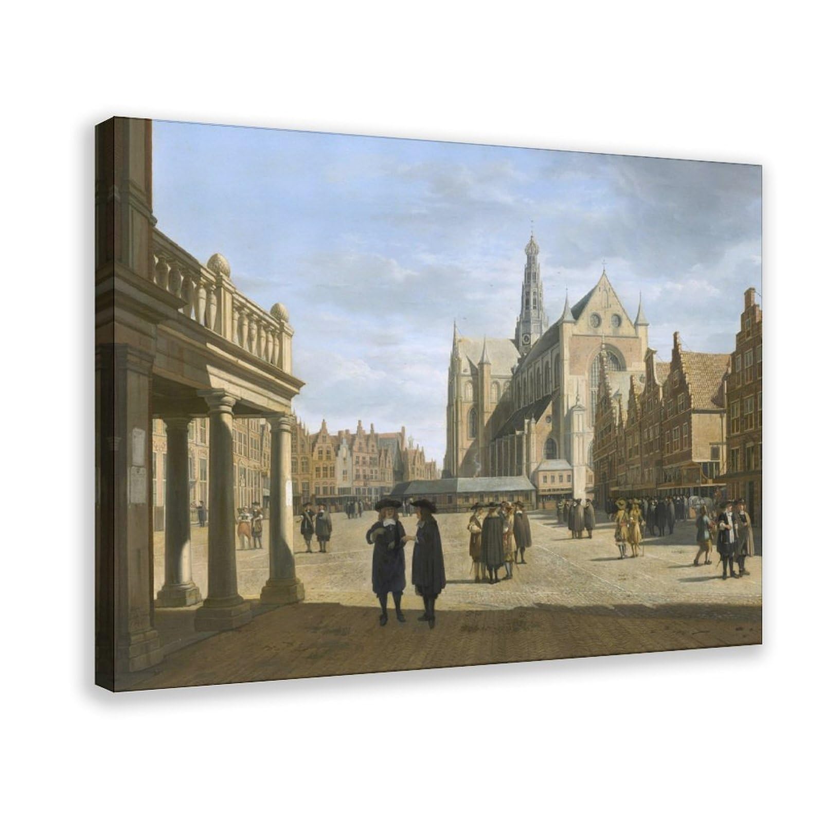 DFJyjFGJJ Gerrit Adriaenszoon Berckheyde,View of The Fish Market in Haarlem from The City Hall,art Prints,Vintage Art Canvas Posters Wall Art Bedroom Office Room Decor Gift 16" L X 24" W