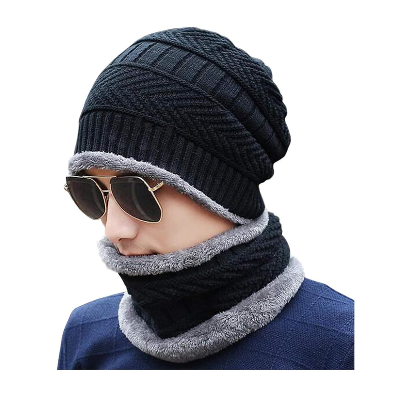 Winter Hat and Scarf Set for Men and Women Thick Knit Beanie & Neck Warmer Double-Layered Plush Lining for Extreme Cold Weather-image-48