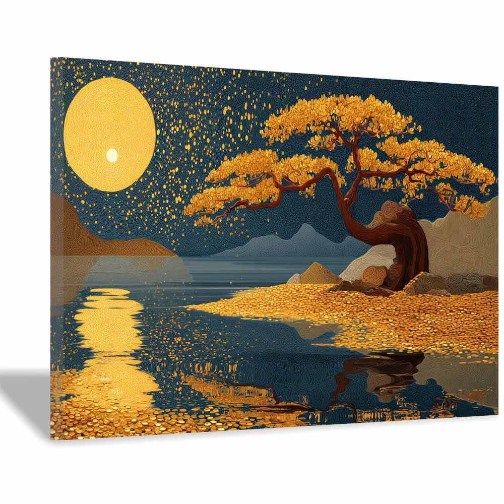 HOQIU Wall Pictures Lakeside Vibrants Tree tree poster, landscape wall art, for Living Room Bedroom Bathroom.(Multicolor)-30x40cm Framed