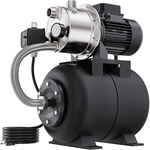 Aquastrong 1.6 HP Shallow Well Pump with Pressure Tank, NSF Certified, 1320 GPH, 115V, Stainless Steel Irrigation Pump, Automatic Water Booster Jet Pump for Home, Garden, Lawn