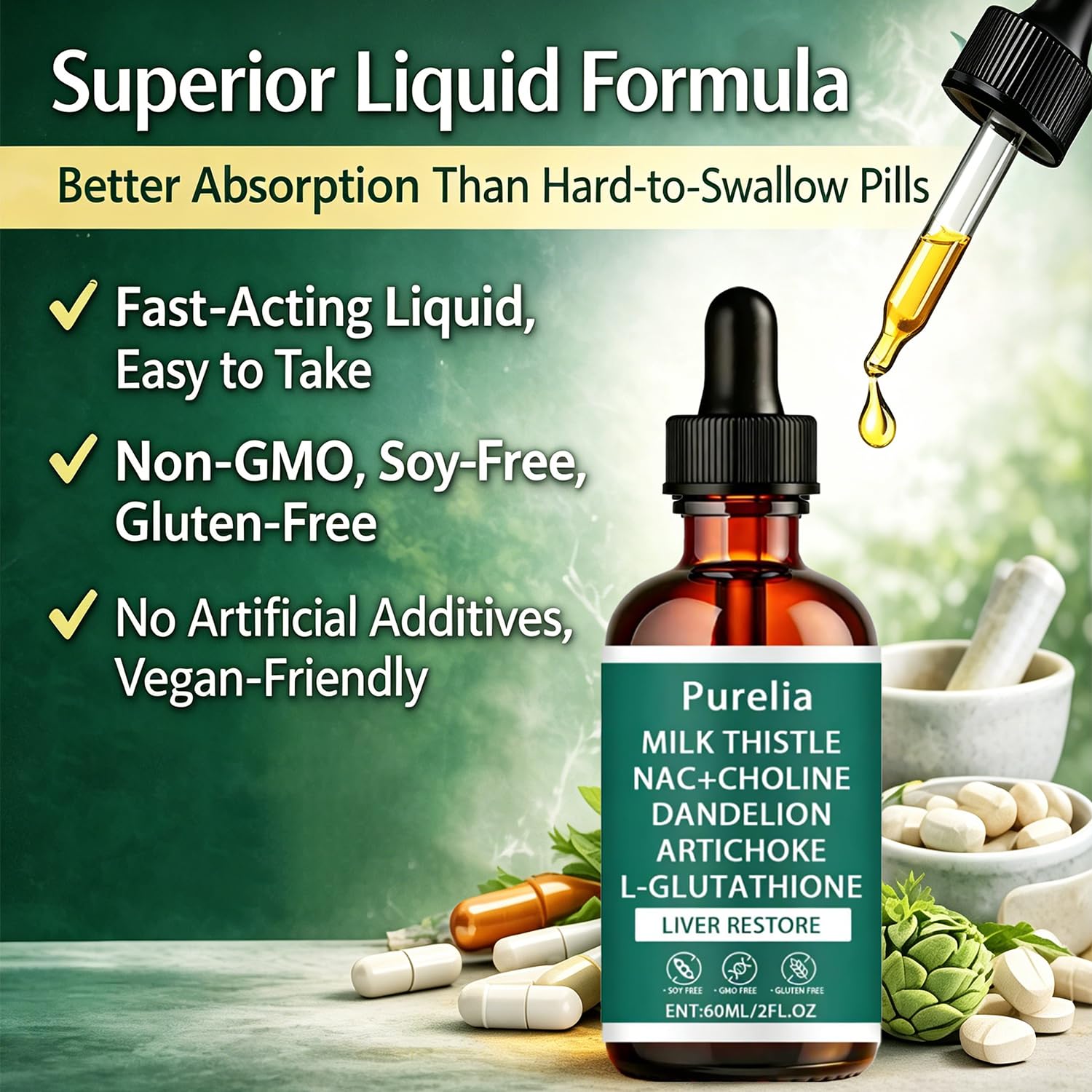 UCHIHA Purelia Liver Restore Drops - 60 ml Liquid Formula — Amazon image 3