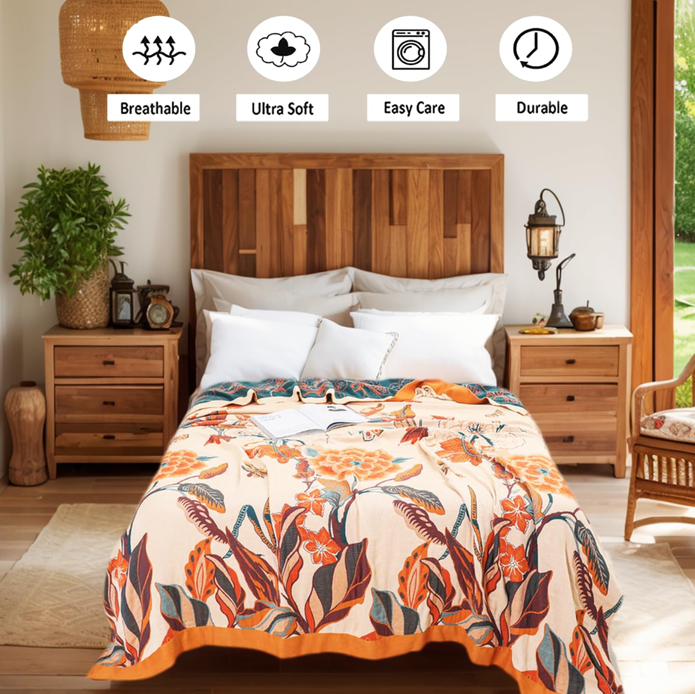 VANJOROY Sofá bohemio Colchón de cama grande, 100% algodón orgánico suave de doble cara Boho Plaid para sofás de 2 y 3 plazas, sillón, sofá y colcha. 150x200cm - Beige