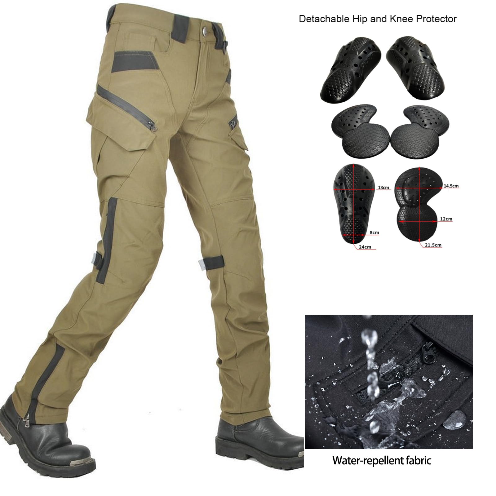 Pantalon Cargo de Moto Femme avec Ceinture Casual Vintage Racing Vélo Coupe-Vent Résistance à l'eau Homme Pantalon de Protection Vêtements de Sécurité avec Amovible Améliorée Protéger Pads