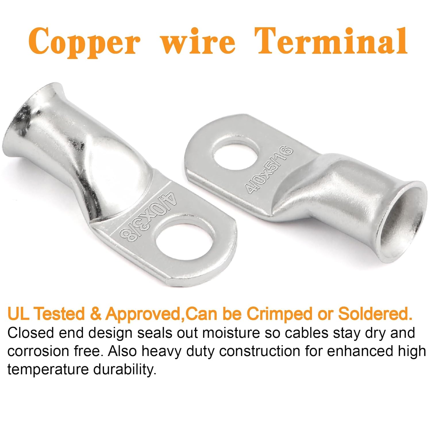 48PCS Battery Tinned Terminal Connectors Cable Ends,AWG 1/0 2/0 3/0 4/0 Crimp Copper Wire Ring lugs with Heat Shrink Tubing Assortment Kit