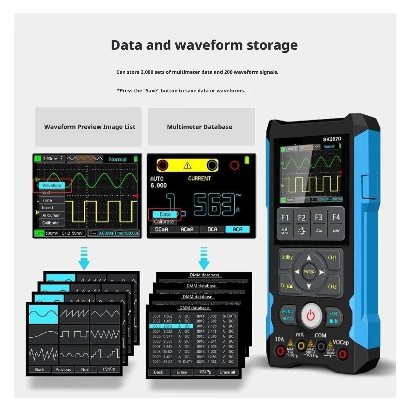 Osciloscopio Digital Multímetro Digital 3 en 1 Generador de señal osciloscopio 80MHz 200MSa/s 6000 Cuentas True RMS
