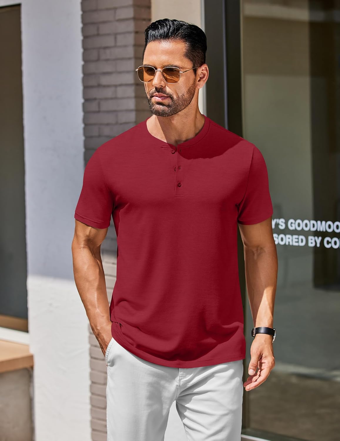 COOFANDY Men's Henley Shirts Cotton Short Sleeve Casual T-Shirt Button Henley Basic Tee Lightweight Summer Top - Image 8