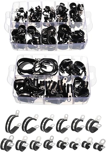 uxcell Kit surtido de 140 abrazaderas de cable, abrazadera aislada acolchada de goma de acero inoxidable, surtido en 14 tamaños