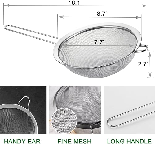 Miniatura 6 de Juego de paños de queso y colador grande de malla fina, coladores de acero inoxidable de 8.7 pulgadas con asa, 20 x 20 pulgadas, gasa de algodón sin
