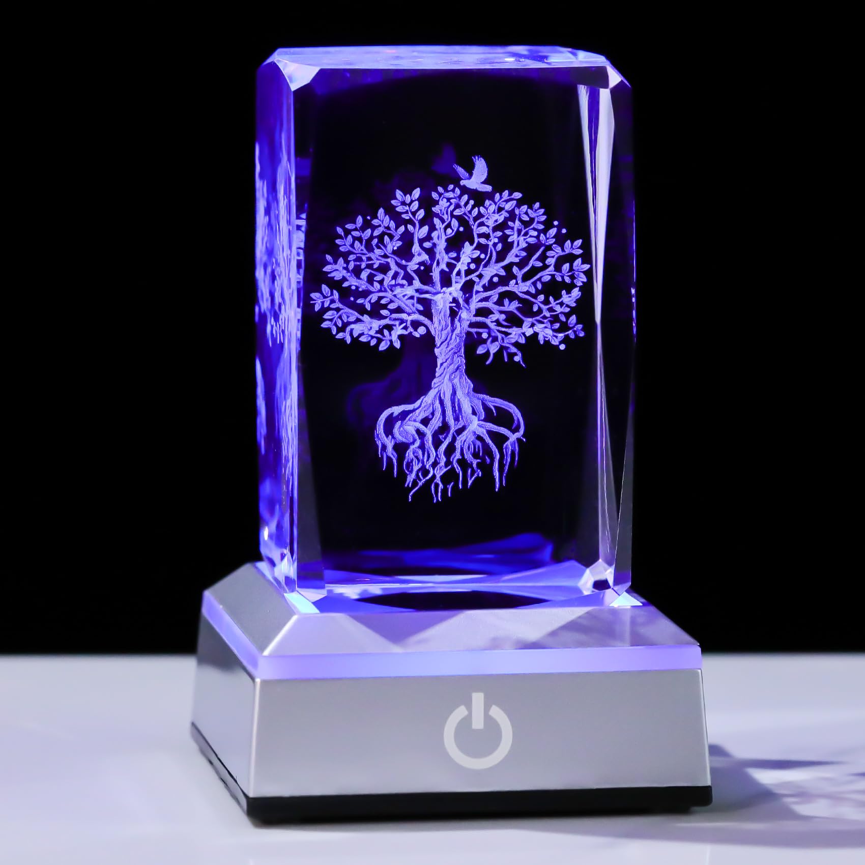 Tree of Life Crystal Cube - 3D Laser Engraved Color Changing LED Light Base | Premium Home Desk Decor, Spiritual Gifts for Women Men, Night Light &amp; Paperweight
