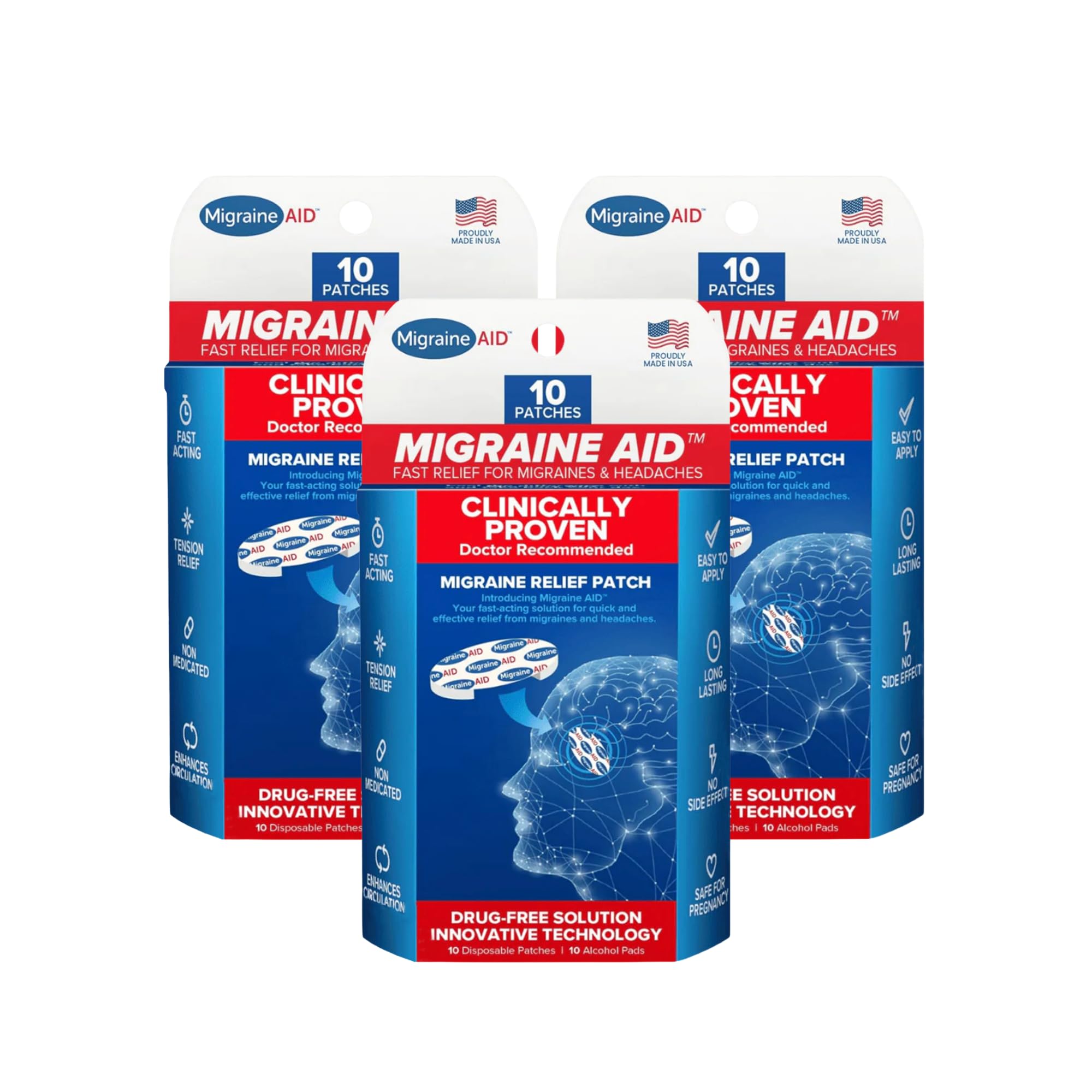Migraine AID – Fast-Acting, Non-Medicated Support for Head Tension, Easy-to-Apply Headache Patches, Safe for Everyday Use, 30 Disposable Patches, Made in The USA (FBA)