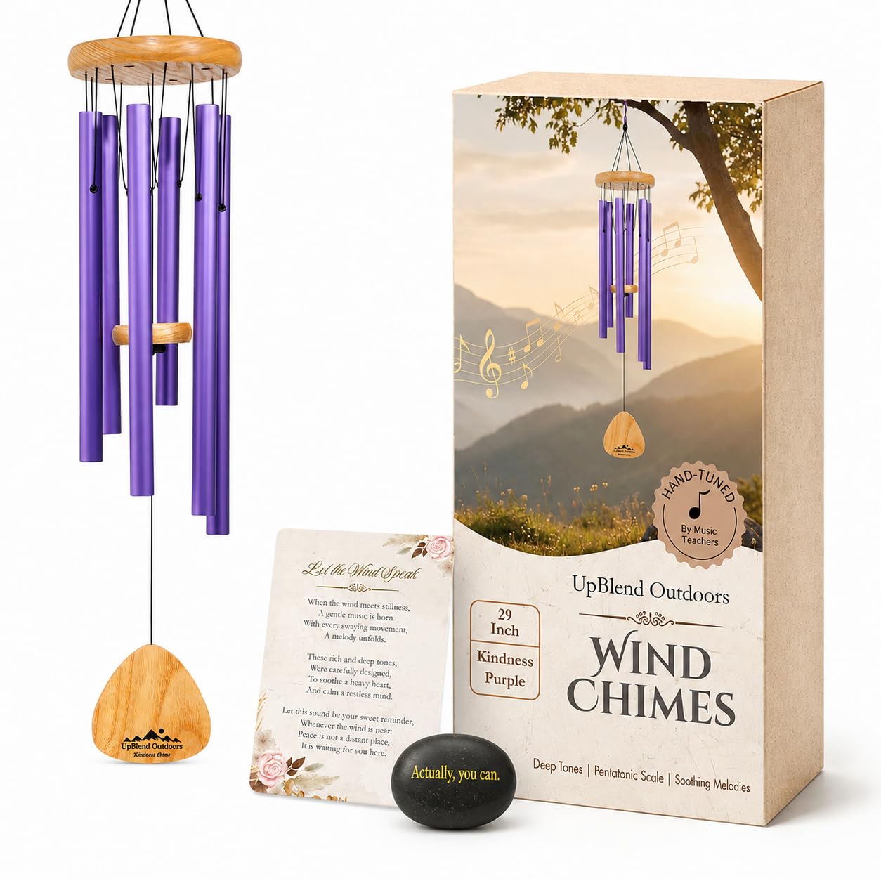 UpBlend 29" Purple Aluminum Wind Chimes for Outside, Soprano, D Major