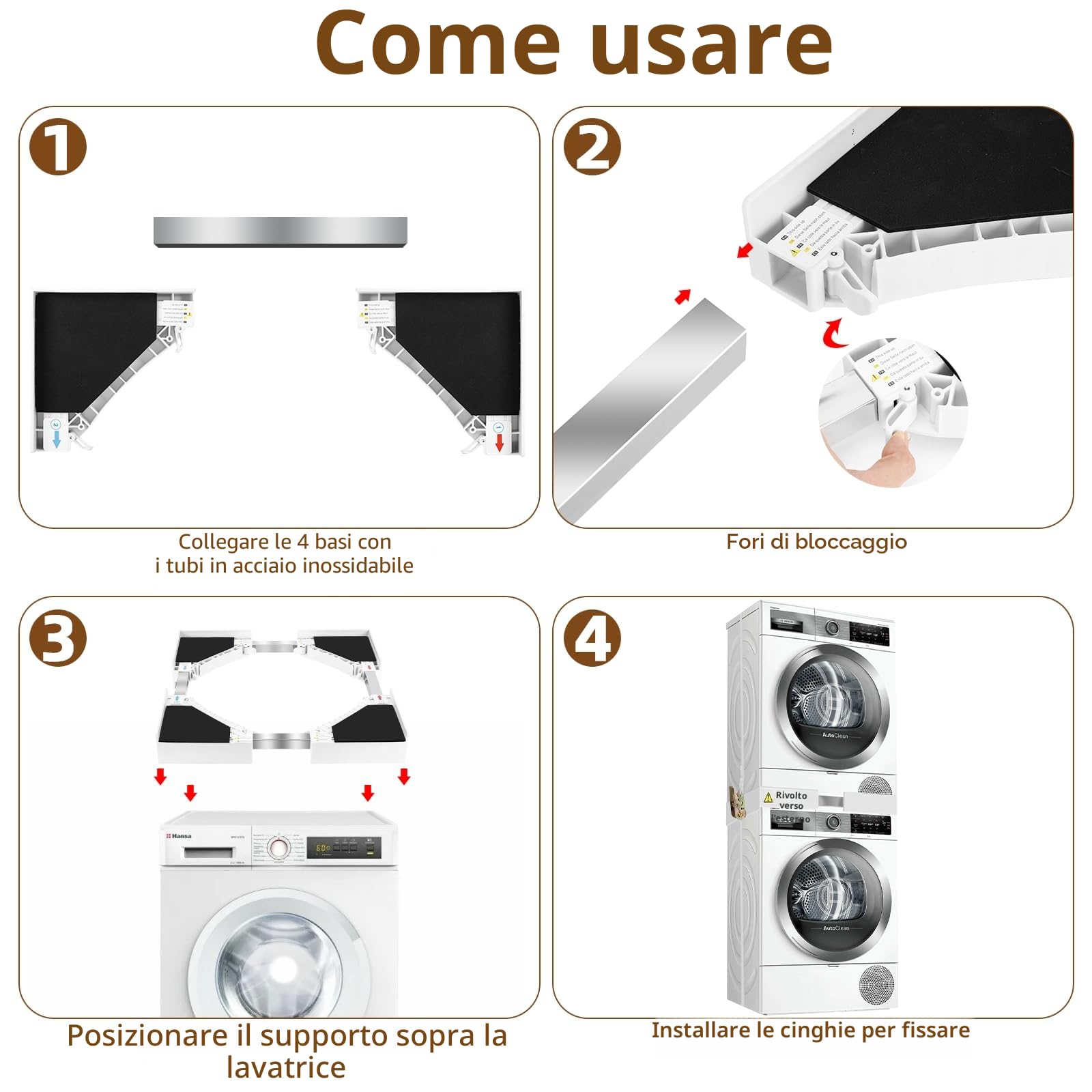 Zikenis Kit di Sovrapposizione Universale per Lavatrice e Asciugatrice con Cinghie a Cricchetto, Regolabile 45-70cm Kit di Accatastamento per Lavatrici, Telaio Intermedio per Lavatrice e Asciugatrice