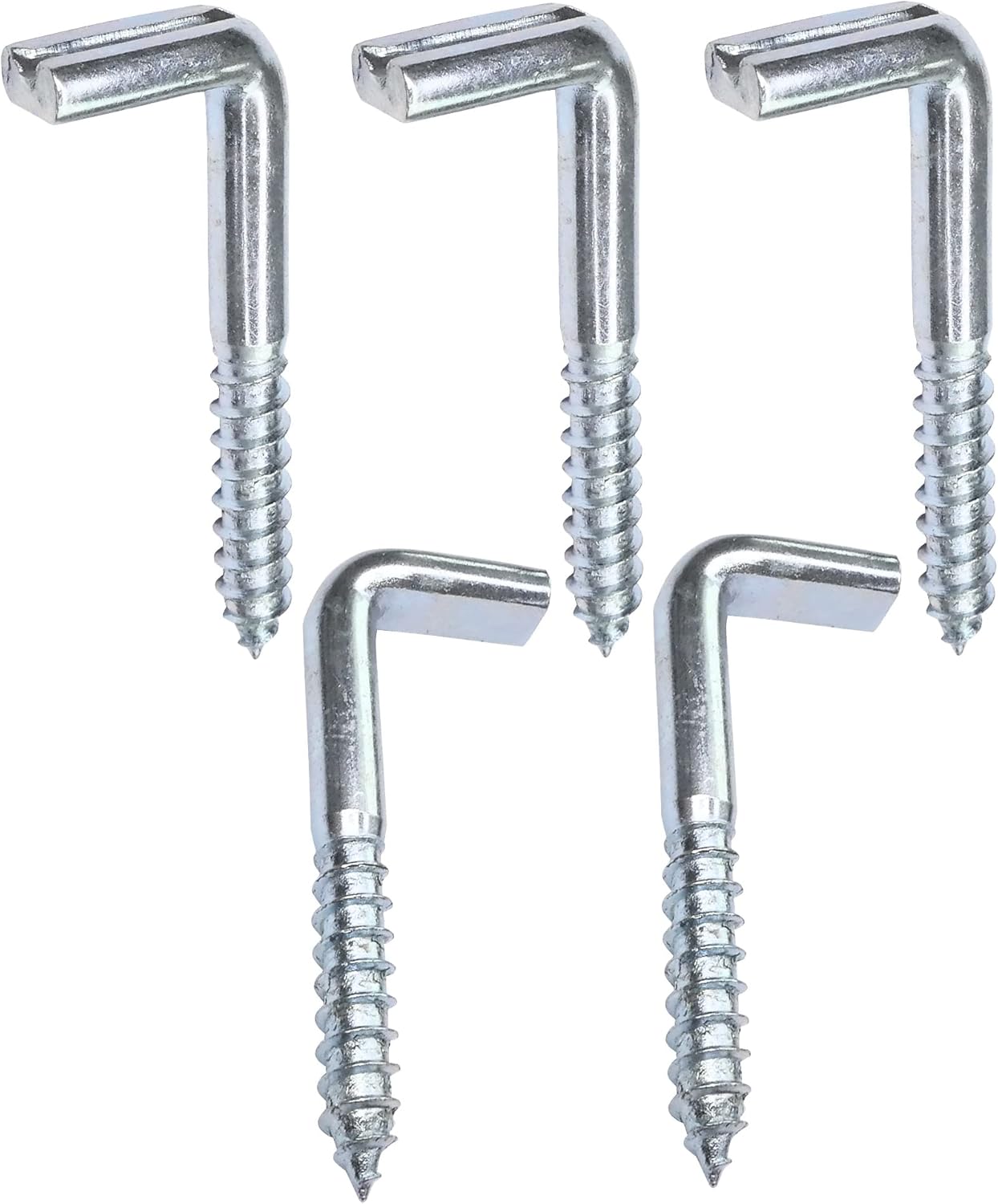 AERZETIX - C47885 - Set of 5 - Metal L-shaped Hooks for Hanging - diameter 4.4 x 40 mm - threaded wood screws - screw-on heel hinge - screw-on bolt - screw on square piton