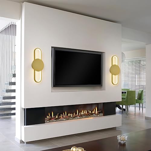 Miniatura 3 de BNHHLZ Juego de dos apliques de pared LED modernos para baño, iluminación de pared de 18 W, lámparas de pared doradas para sala de estar,