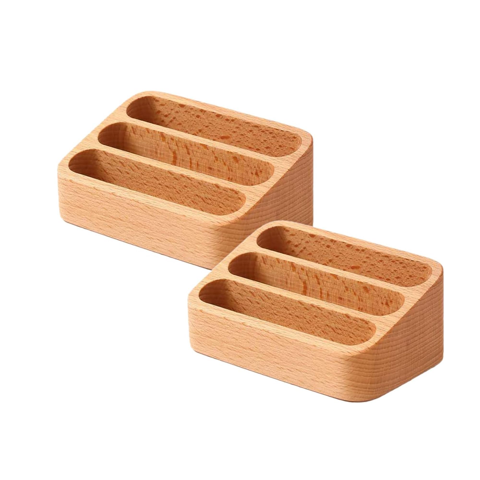Lot de 2 organiseurs de cartes de visite en bois - Structure à trois couches - Pour bureau, salon, plateau de table, exposition, maison