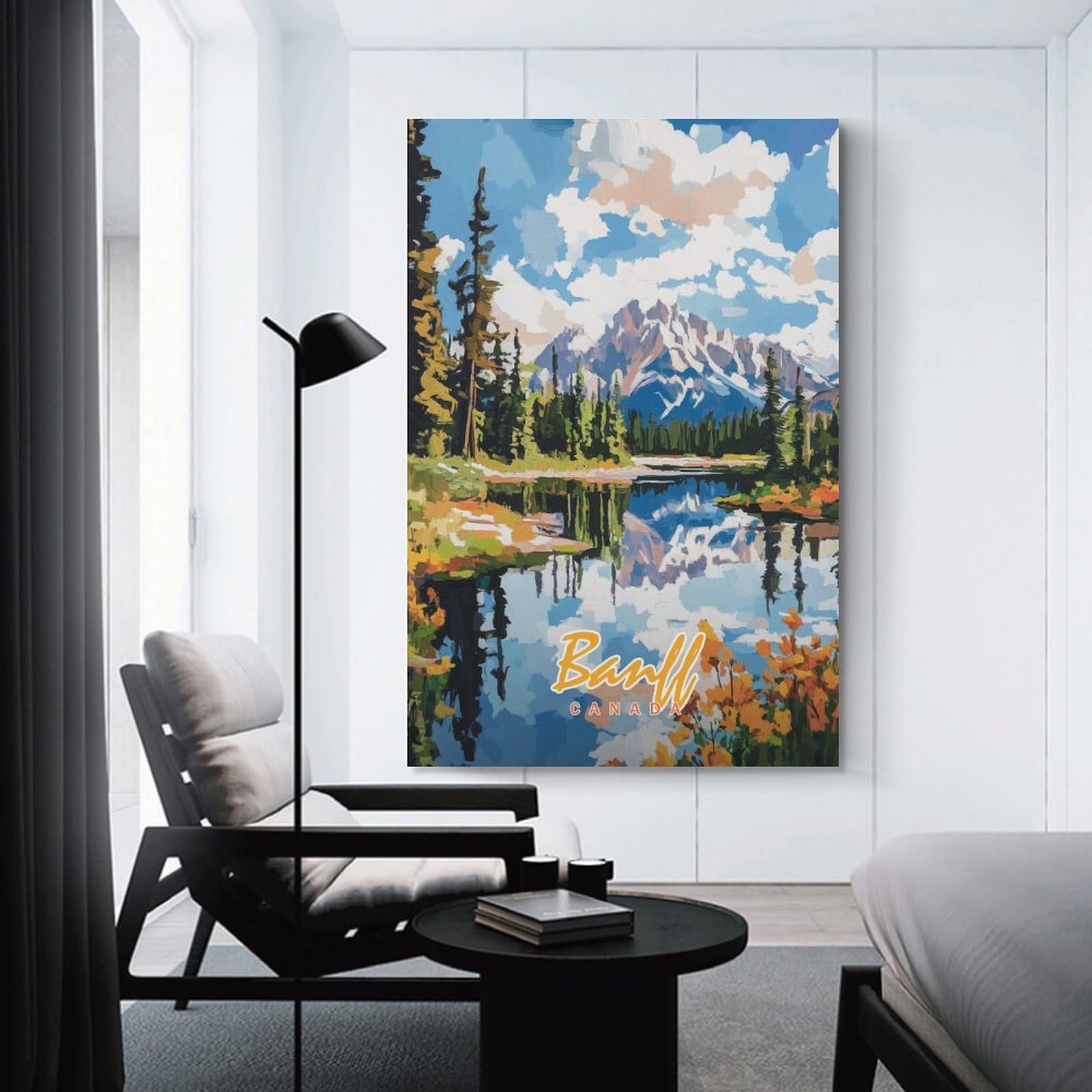 Junmoney Banff National Park Painting Home Decor Wall Art 24x36inch(60x90cm), for Office, Study Or Home Workspace, Home Office Artwork with Decorative Appeal