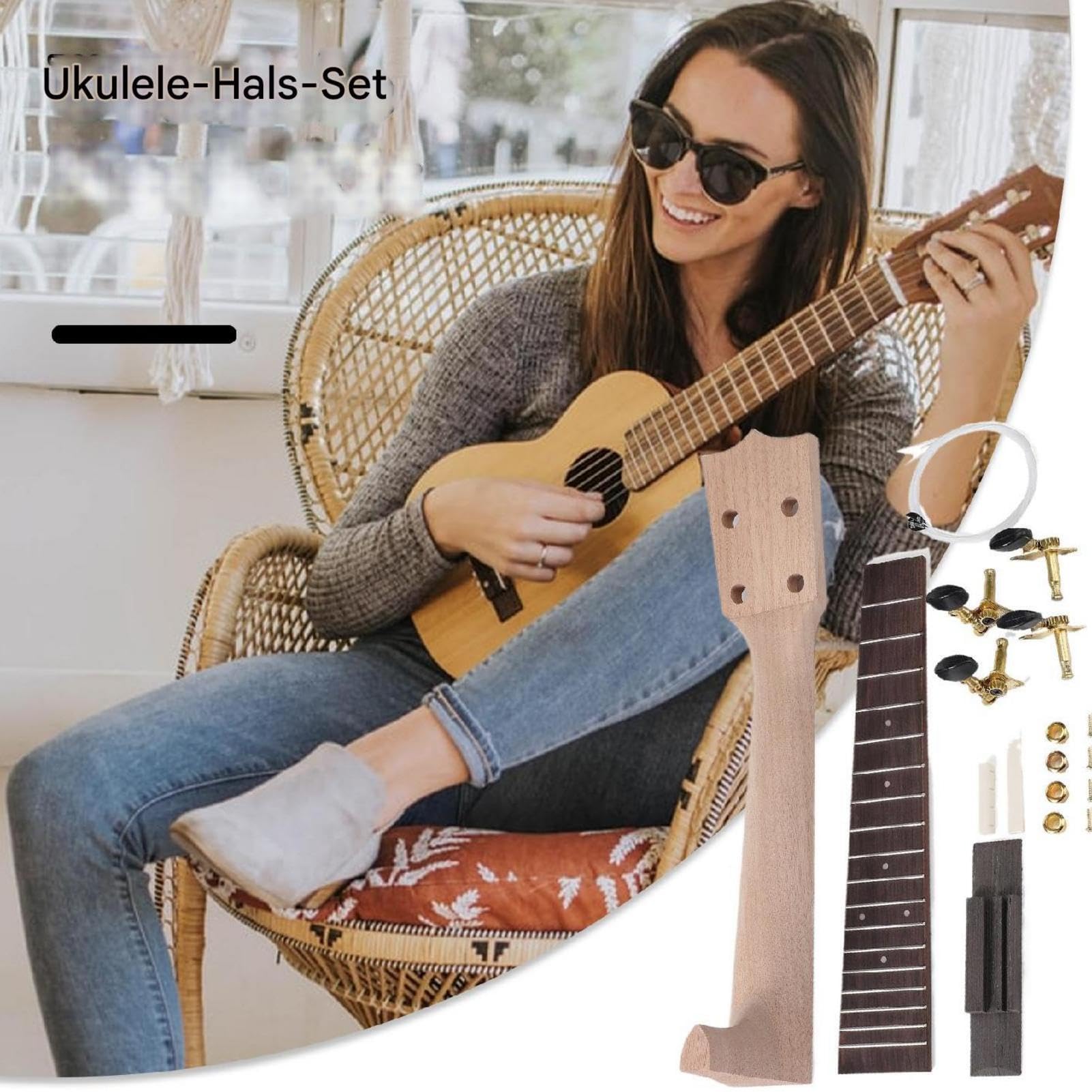 Ukulele-Bausatz, Bauen Sie Ihren eigenen Gitarrenbausatz,Ukulele-Kit mit Installationswerkzeugen und Montageanleitung - -Ukulele-Hals-Installationswerkzeuge zum Bau Ihrer eigenen Ukulele