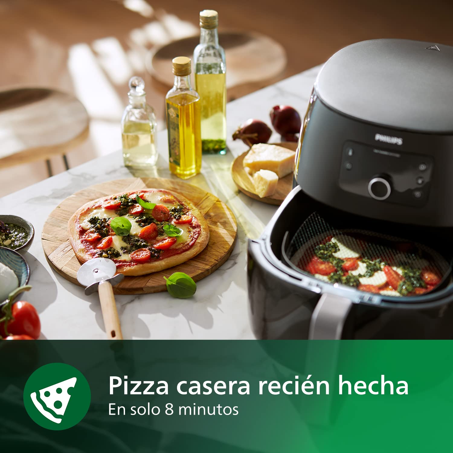Philips accesorio para freidora de aire XXL - Kit de Pizzas, Acero Cromado | Accesorio Airfryer 6.2L y más, Accesorio para pizzas hasta 26 cm, apto para lavavajillas, app de recetas HomeID (HD9953/00)