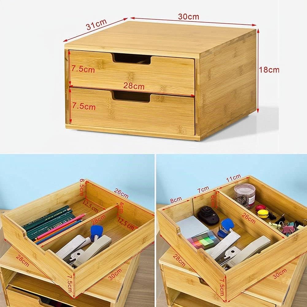 BAKAJI Portacapsule Contenitore Doppio Cassetto Porta Cialde compatibile per Capsule Nespresso Dolcegusto Modomio Caffè e Bustine Tè Zucchero, struttura in Legno di Bambù Bamboo (31 x 31 x 18 cm)