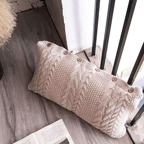 Miniatura 3 de vctops Funda de cojín decorativa de punto con inserto de almohada rectangular con botones cálidos para sofá, cama, decoración del hogar, beige y