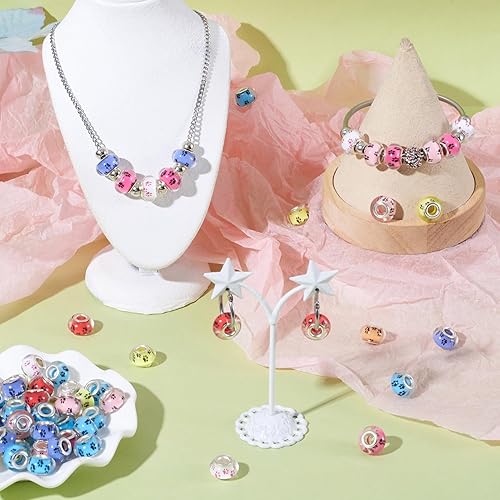 Vista 67 de Cheriswelry 100 cuentas europeas de agujero grande con diamantes de imitación de barril hechas a mano, arcilla polimérica, cuentas espaciadoras