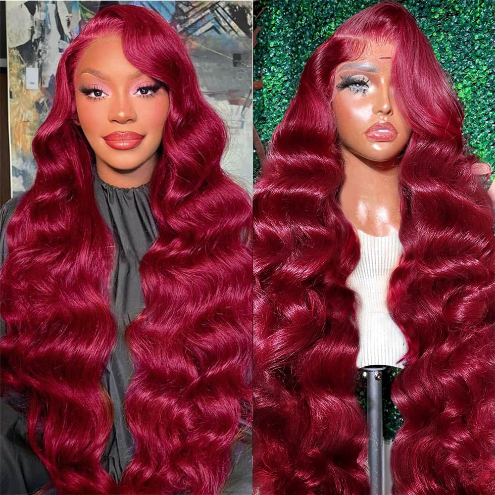 99j Burgundy Lace Front Wigs Human Hair Pre Plucked with Body Wave Lace Frontal Wigs Human Hair 200% Density Human Hair Lace Front wigs for Women HD Transparent Lace Frontal Wigs Human Hair 26inch