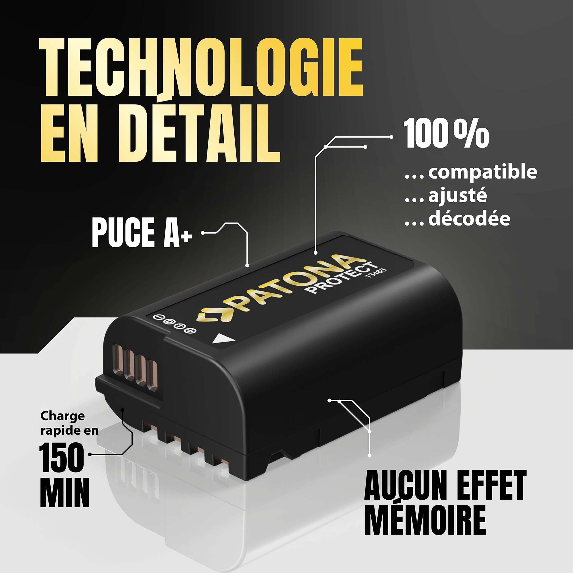 PATONA 2X Protect Batterie pour Panasonic DMW-BLK22 2600mAh