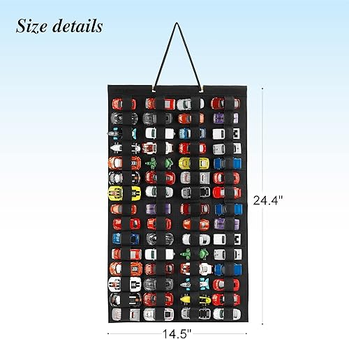 Miniatura 5 de JOYMOMO Organizador de almacenamiento colgante para Hot Wheels Vitrina de fieltro para Hot Wheels con capacidad para 60 autos de juguete (sin
