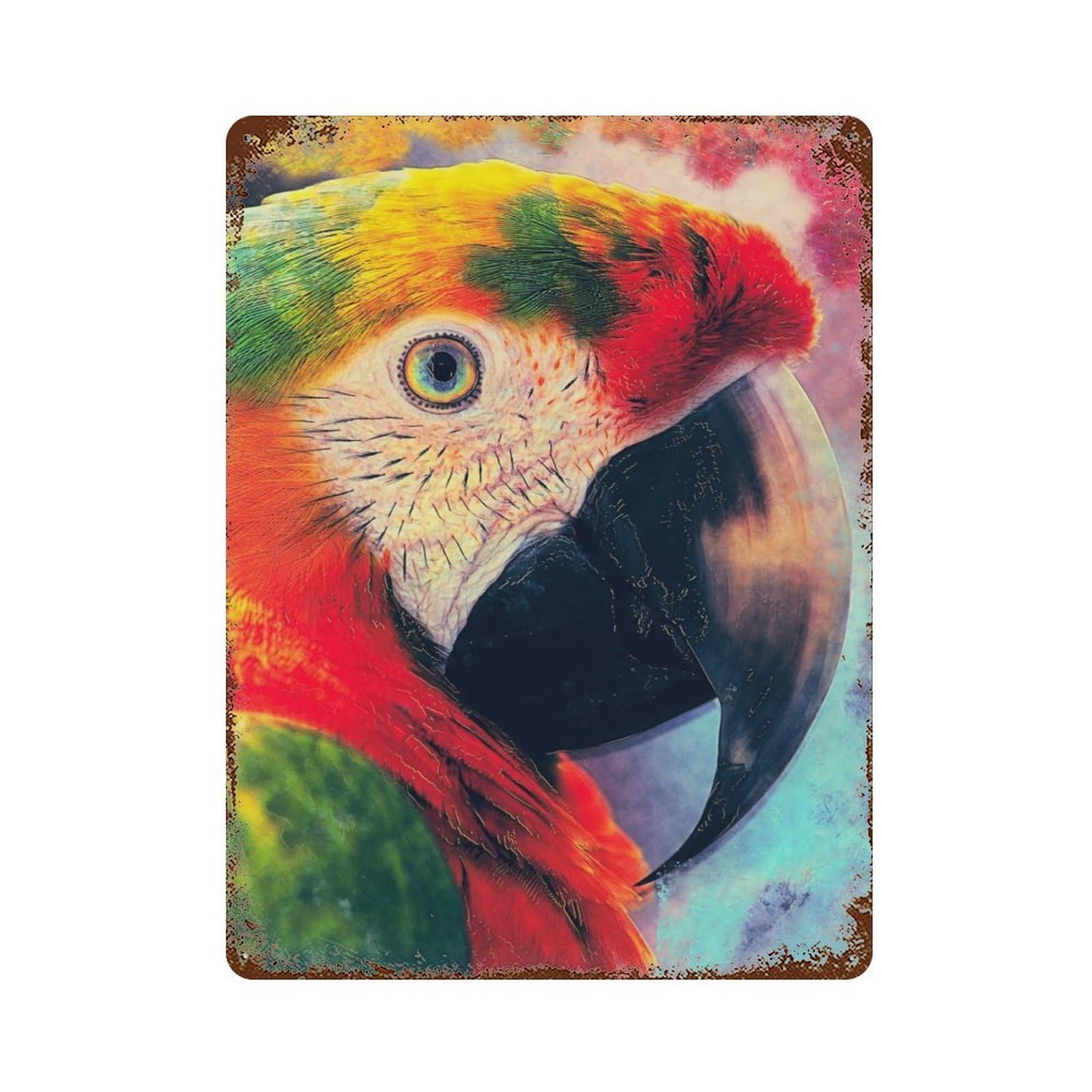 Parrot 15.7"x11.8" Aged Metal Wall Plaque, Retro Wall Decor for Farmhouse, Kitchen And Entryway Decor