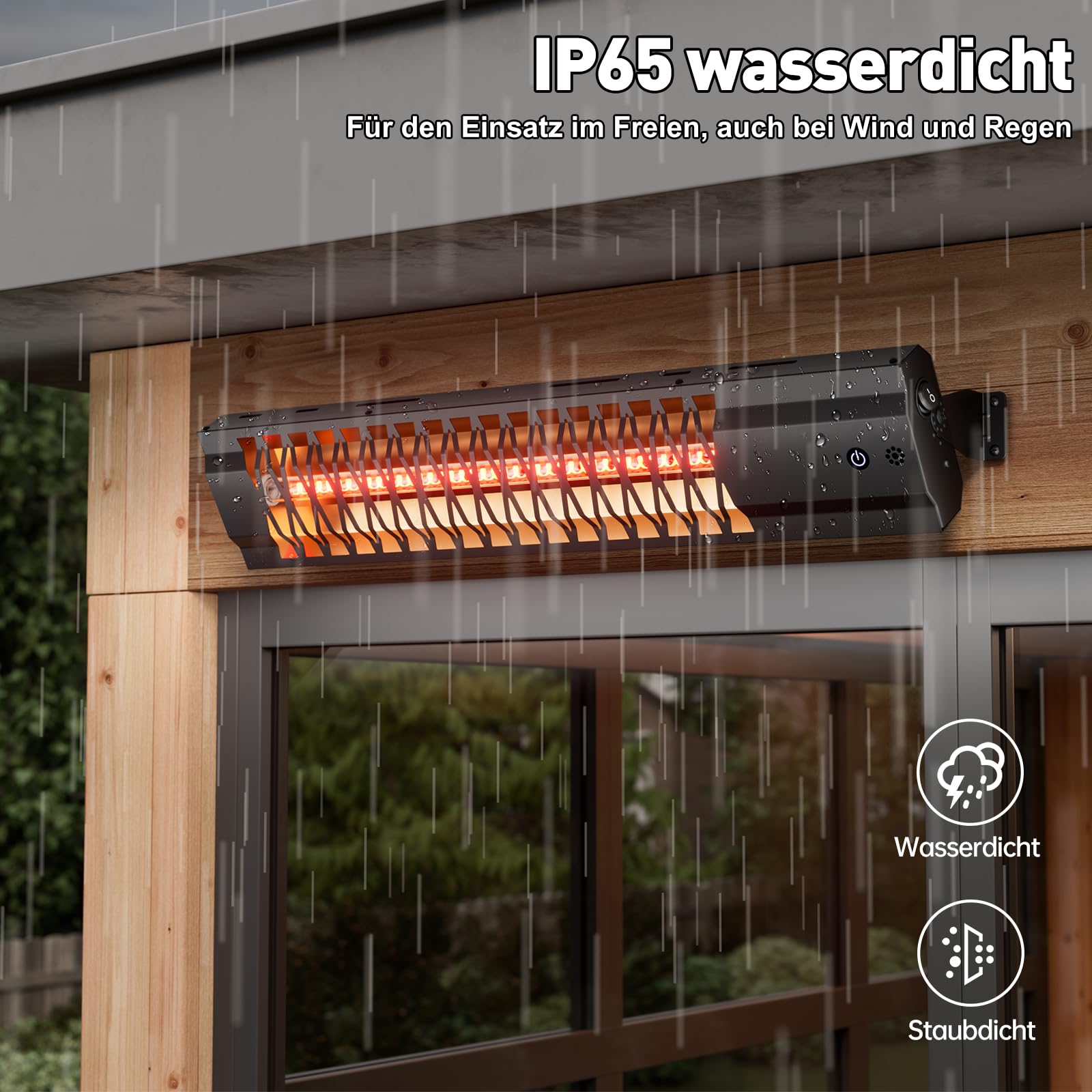 Infrarot Heizstrahler Terrasse 2000W, Elektrischer Wandheizer IP65 Wasserdicht, Heizstrahler Outdoor mit Fernbedienung, Terrassenstrahler für Garten, Pavillon, Balkon