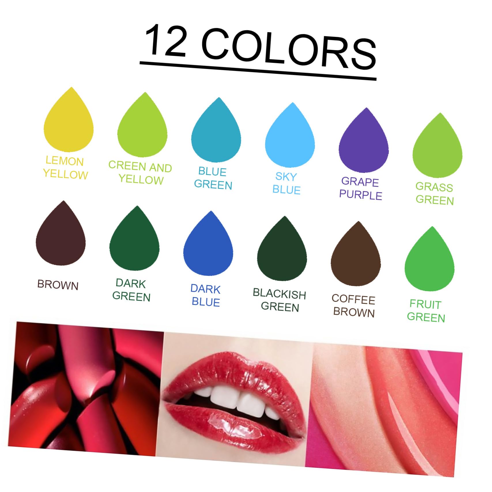 Ipetboom 12 Stück Teiliges Veganes Lipgloss Pigment Set Kühle Grüne Farbtöne Hochkonzentrierte Pflanzenfarbstoffe Sichere Lippenfreundliche Farbstoffe für DIY Lipgloss Lippenbalsam und