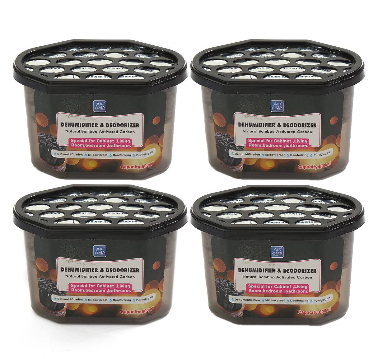 Moisture Absorbers 600ml (4 Pack), Dehumidifiers to Control Excess Moisture for Basements, Closets, Bathrooms, Laundry Rooms, Kitchen & Study, Boats, RVs Moisture Absorbers Odor Eliminator