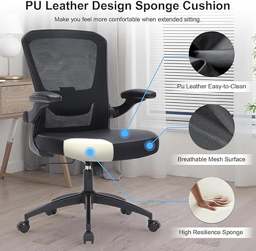 Miniatura 4 de Silla de oficina, silla de escritorio ergonómica resistente de 350 libras con brazos abatibles, sillas de escritorio de oficina en casa con altura