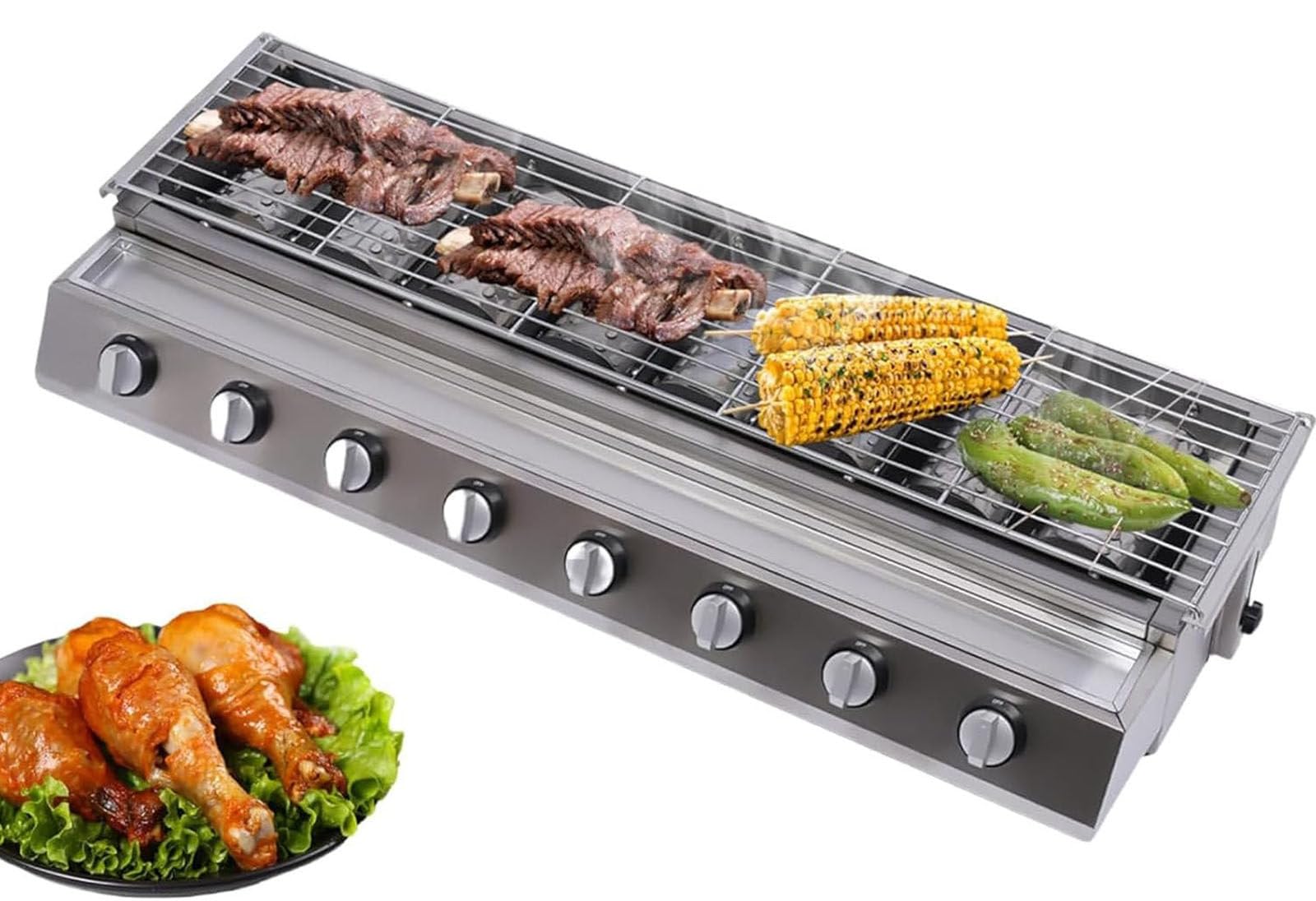Drmoxin Commercial LPG Gas BBQ Grill - Tabletop Grill with 6/8 Burners, Portable Gas Barbecue Griddle for Parties, Backyard Gatherings, Camping and Picnicking B