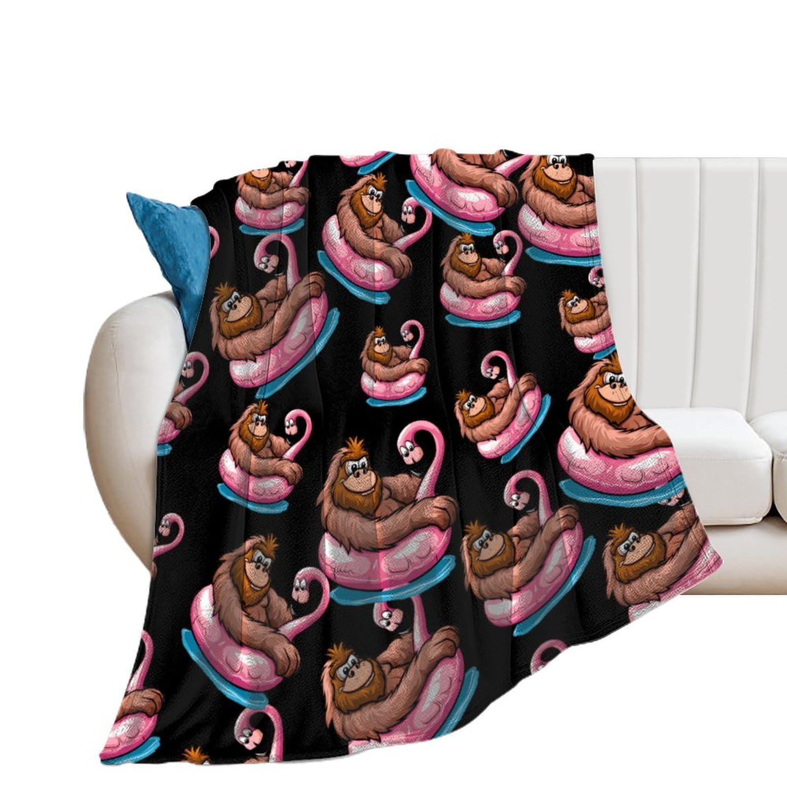 OUTBDNVFSA Bigfoot Sasquatch Pool Party Flamingo Throw Blanket Lightweight Summer Blankets for Bed Sofa Camping Travel
