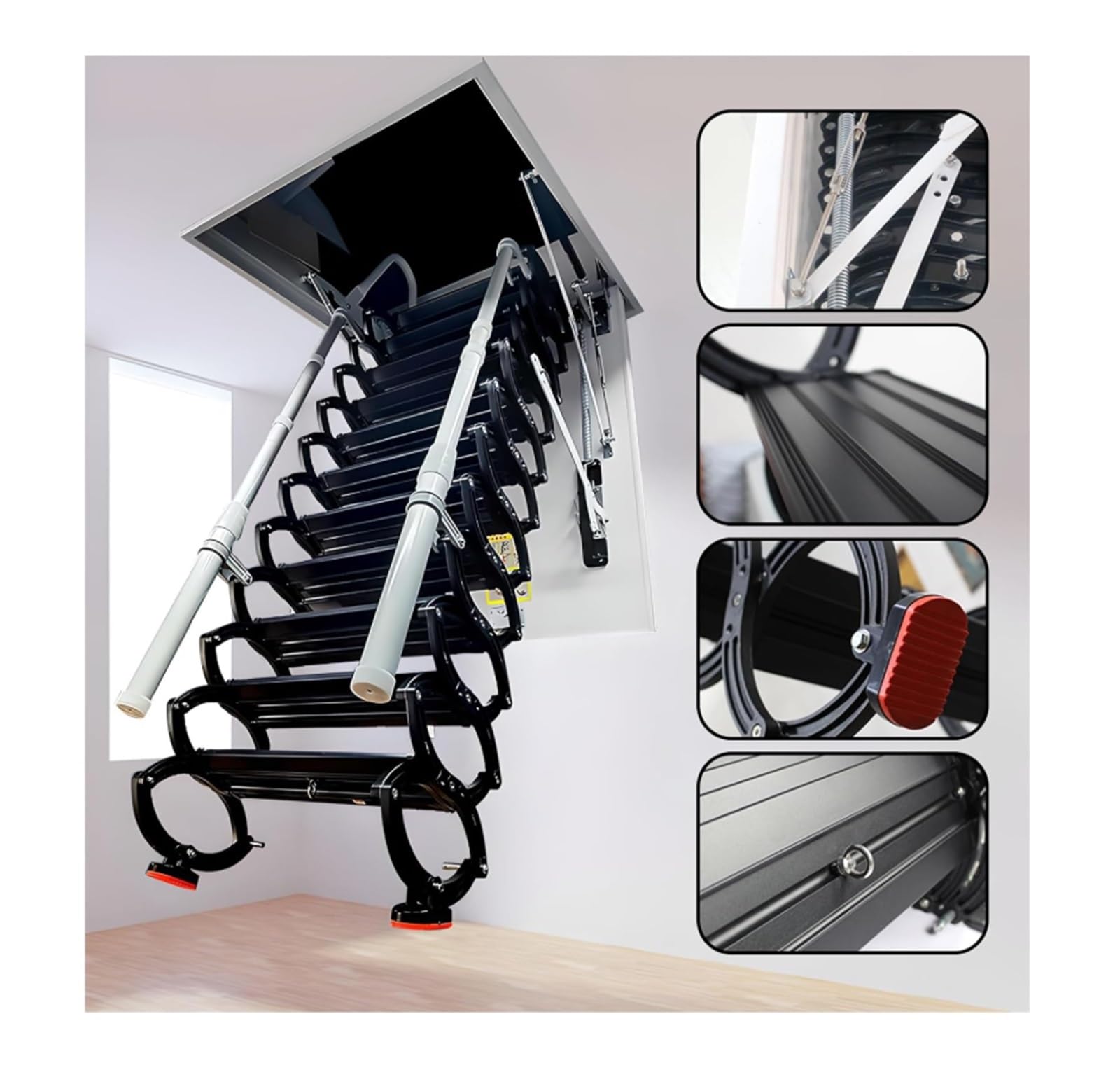 Escalera for ático de Montaje en Techo con pasamanos telescópico